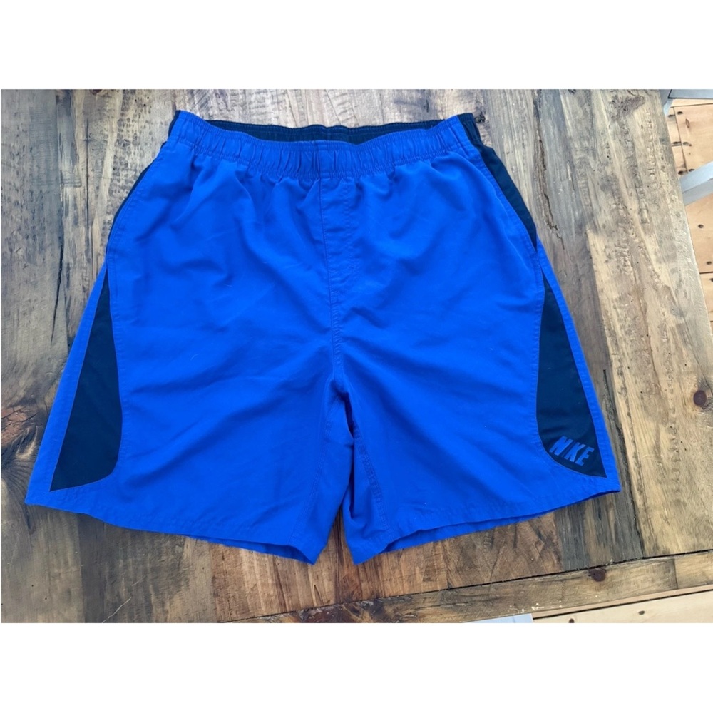 Men’s Nike Blue Swoosh Drawstring Lined Board Shorts Swim Trunks Size Large